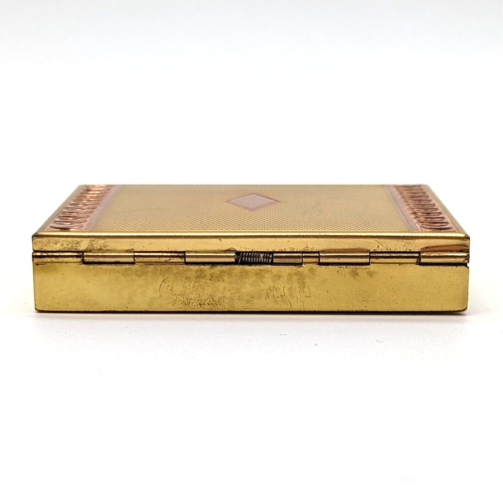 Vintage Evans Two-Tone Loose Powder Compact Yellow Rose Gold Tone w Puff & Mesh - Picture 8 of 11
